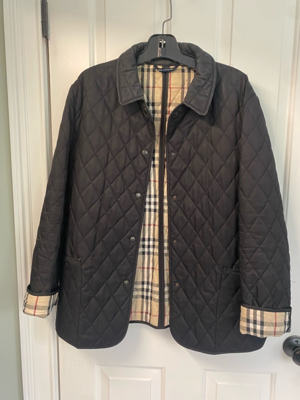 Burberry Black Check Quilted Lined Jacket size XL)